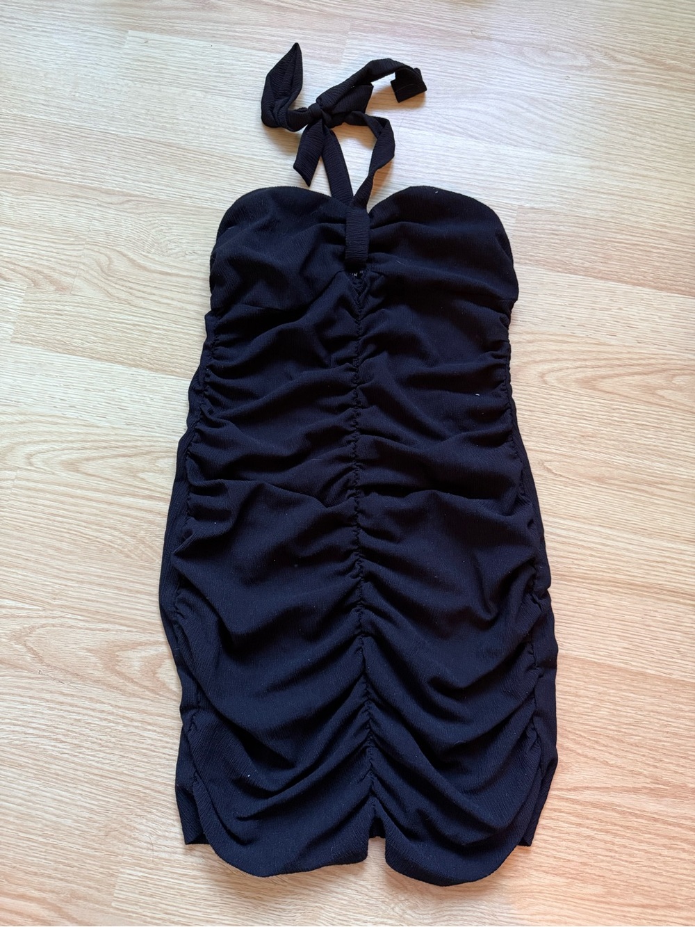 SHEIN Black Ruched Halter Mini Dress
